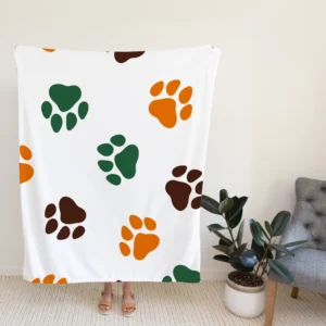 Green Brown Orange Dog Paw Prints Fleece Blanket