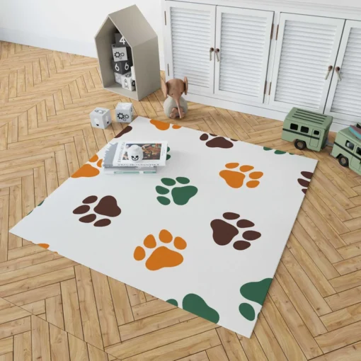 Green Brown Orange Dog Paw Prints Rug 1