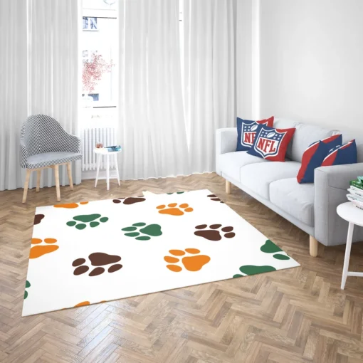 Green Brown Orange Dog Paw Prints Rug 2