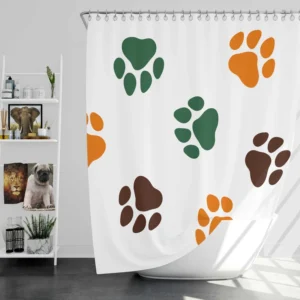 Green Brown Orange Dog Paw Prints Shower Curtain