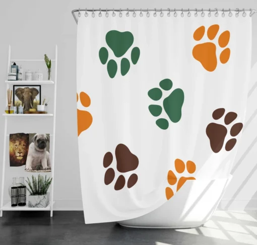 Green Brown Orange Dog Paw Prints Shower Curtain