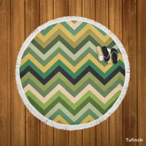 Green Chevron Pattern Round Beach Towel