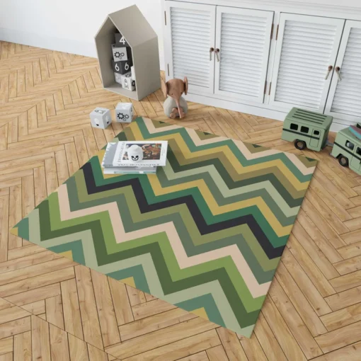 Green Chevron Pattern Rug 1