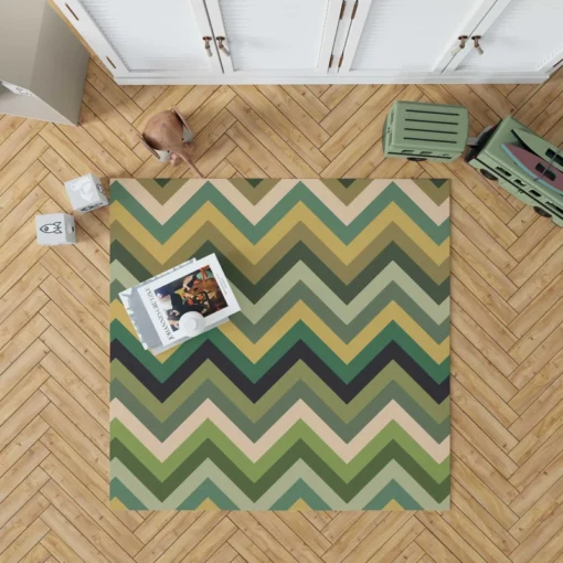 Green Chevron Pattern Rug