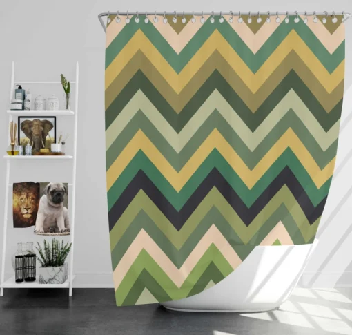 Green Chevron Pattern Shower Curtain