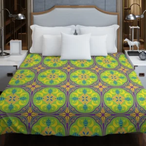 Green Circle Ethnic Pattern Duvet Cover