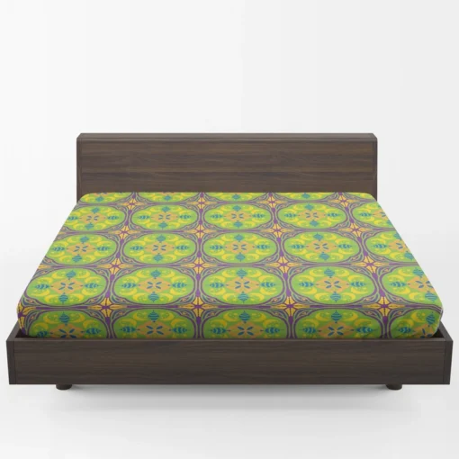 Green Circle Ethnic Pattern Fitted Sheet 1