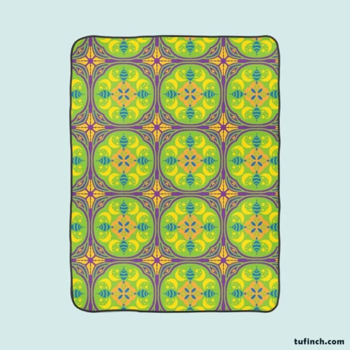 Green Circle Ethnic Pattern Fleece Blanket 1