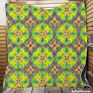 Green Circle Ethnic Pattern Quilt Blanket