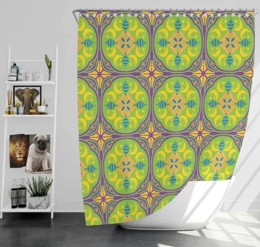 Green Circle Ethnic Pattern Shower Curtain