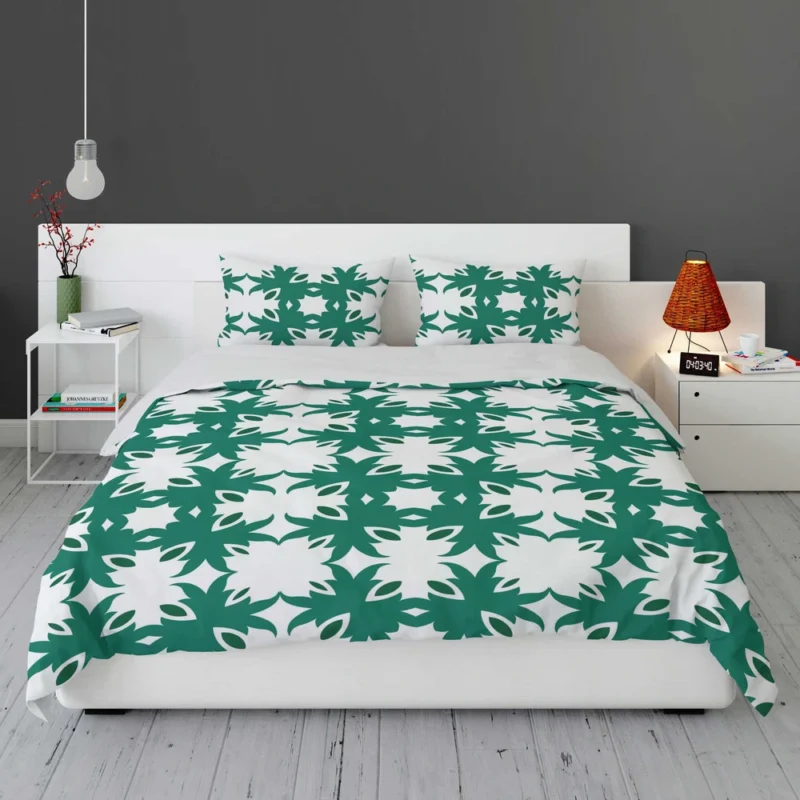 Green Floral Geometric Pattern Bedding Set 1