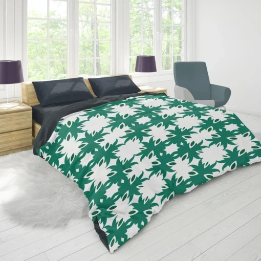 Green Floral Geometric Pattern Duvet Cover 1