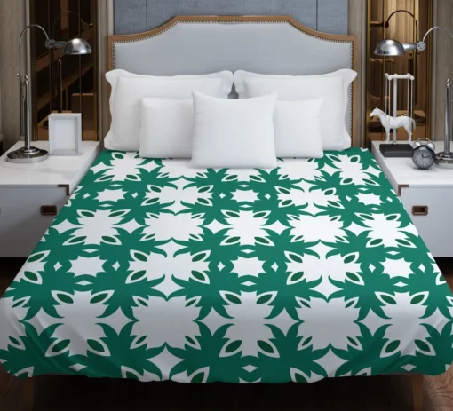 Green Floral Geometric Pattern Duvet Cover