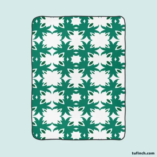 Green Floral Geometric Pattern Fleece Blanket 1