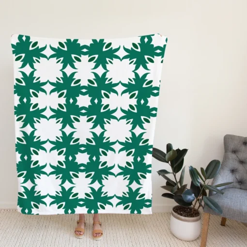 Green Floral Geometric Pattern Fleece Blanket