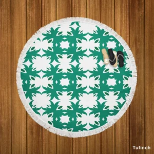 Green Floral Geometric Pattern Round Beach Towel