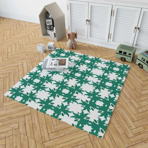 Green Floral Geometric Pattern Rug 1