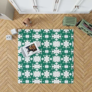 Green Floral Geometric Pattern Rug