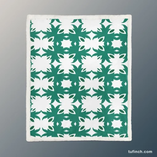 Green Floral Geometric Pattern Sherpa Fleece Blanket 1