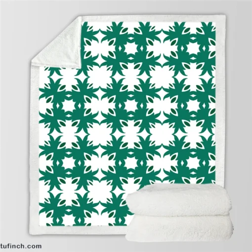 Green Floral Geometric Pattern Sherpa Fleece Blanket