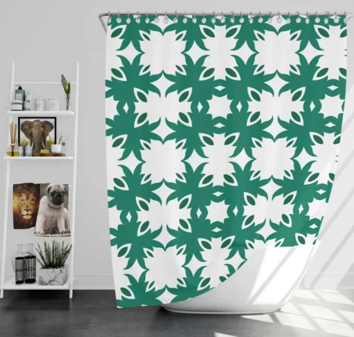 Green Floral Geometric Pattern Shower Curtain