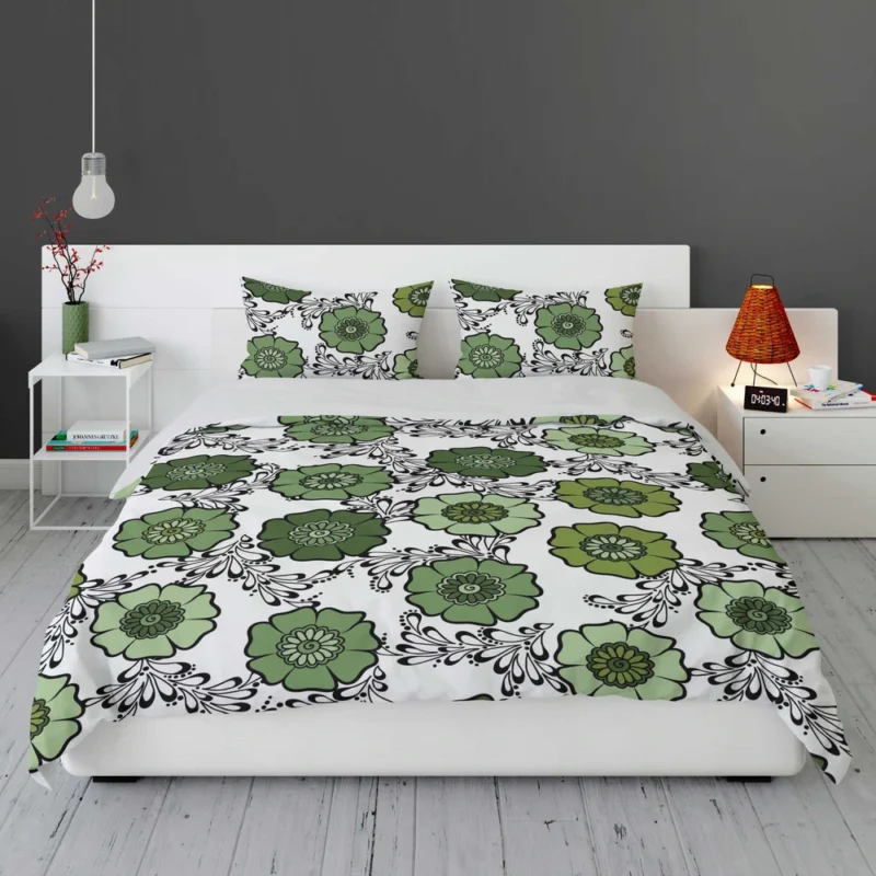 Green Flowers Pattern Bedding Set 1