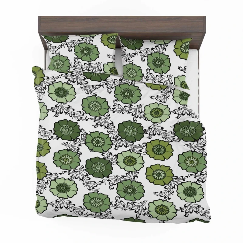 Green Flowers Pattern Bedding Set 2