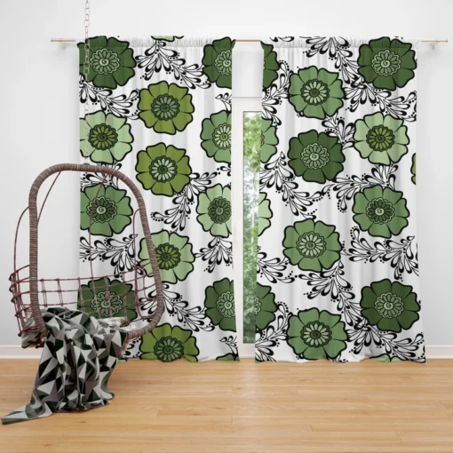 Green Flowers Pattern Curtain