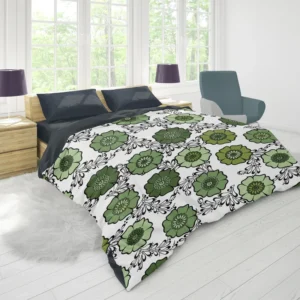 Green Flowers Pattern Duvet Cover 1