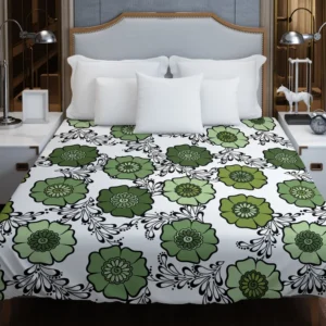 Green Flowers Pattern Duvet Cover