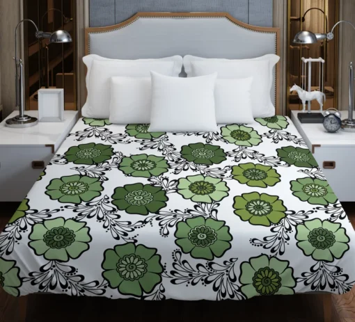 Green Flowers Pattern Duvet Cover