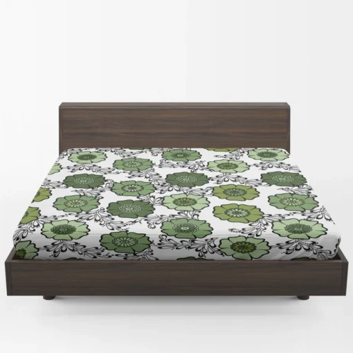 Green Flowers Pattern Fitted Sheet 1