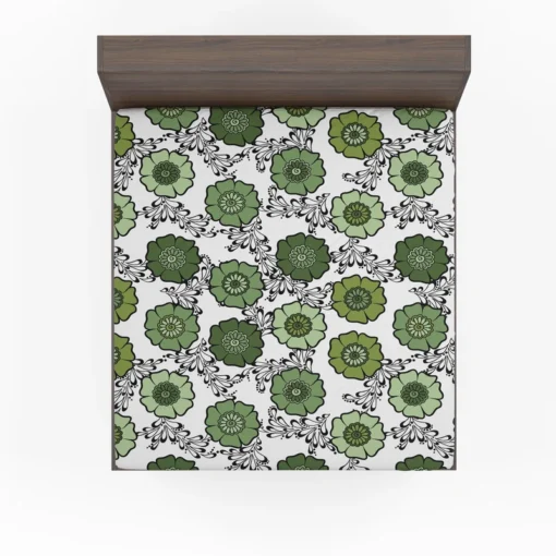 Green Flowers Pattern Fitted Sheet