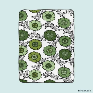 Green Flowers Pattern Fleece Blanket 1