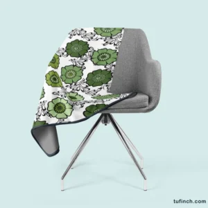 Green Flowers Pattern Fleece Blanket 2