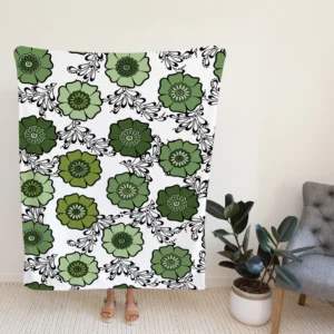 Green Flowers Pattern Fleece Blanket