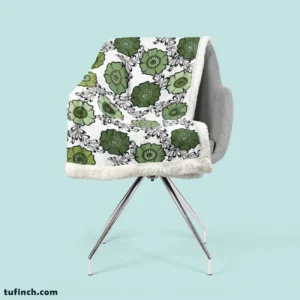 Green Flowers Pattern Sherpa Fleece Blanket 2