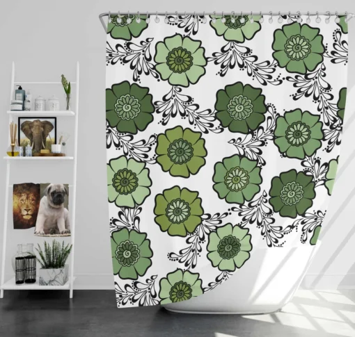 Green Flowers Pattern Shower Curtain