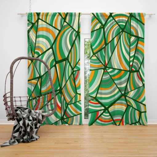 Green Geometric Shapes Freehand Curtain