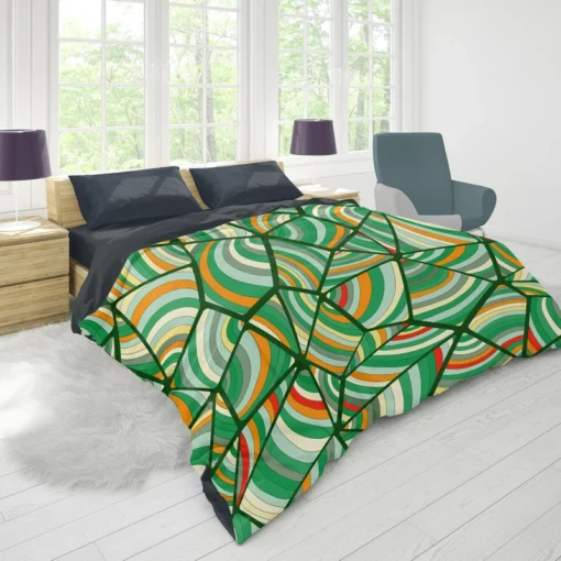 Green Geometric Shapes Freehand Duvet Cover 1