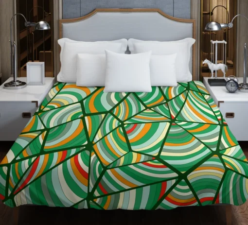 Green Geometric Shapes Freehand Duvet Cover