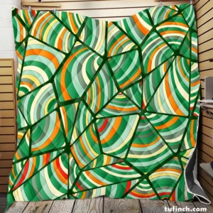 Green Geometric Shapes Freehand Quilt Blanket