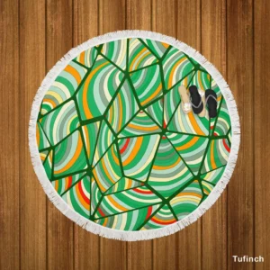 Green Geometric Shapes Freehand Round Beach Towel