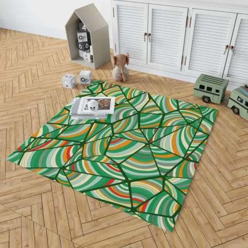 Green Geometric Shapes Freehand Rug 1