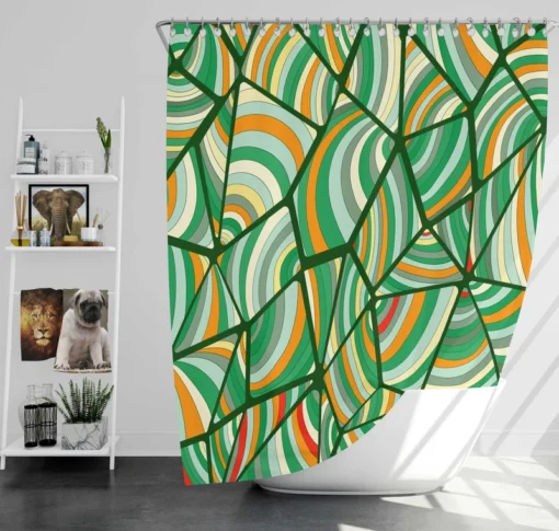 Green Geometric Shapes Freehand Shower Curtain