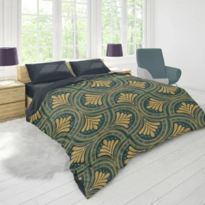 Green Gold Deco Damask Pattern Duvet Cover 1