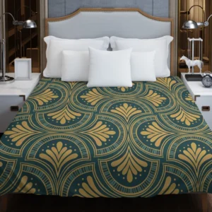 Green Gold Deco Damask Pattern Duvet Cover