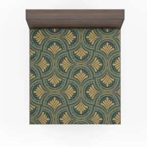 Green Gold Deco Damask Pattern Fitted Sheet