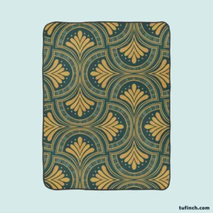 Green Gold Deco Damask Pattern Fleece Blanket 1