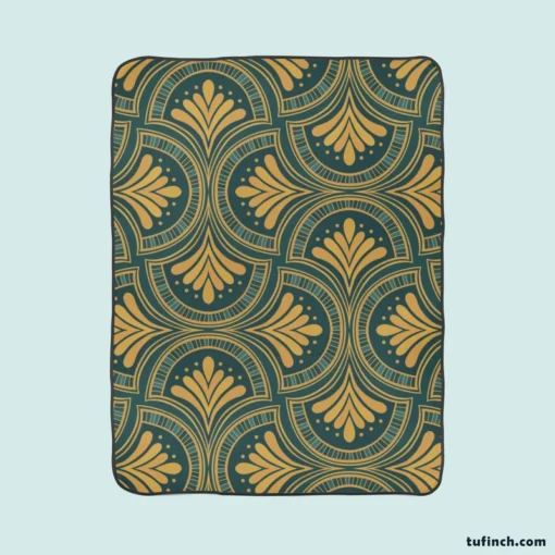 Green Gold Deco Damask Pattern Fleece Blanket 1